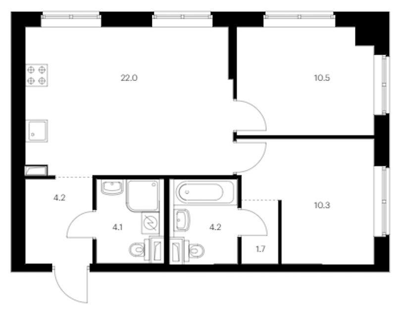 2-комнатная квартира 57 м², 1/12 эт., ЖК «Шкиперский 19»